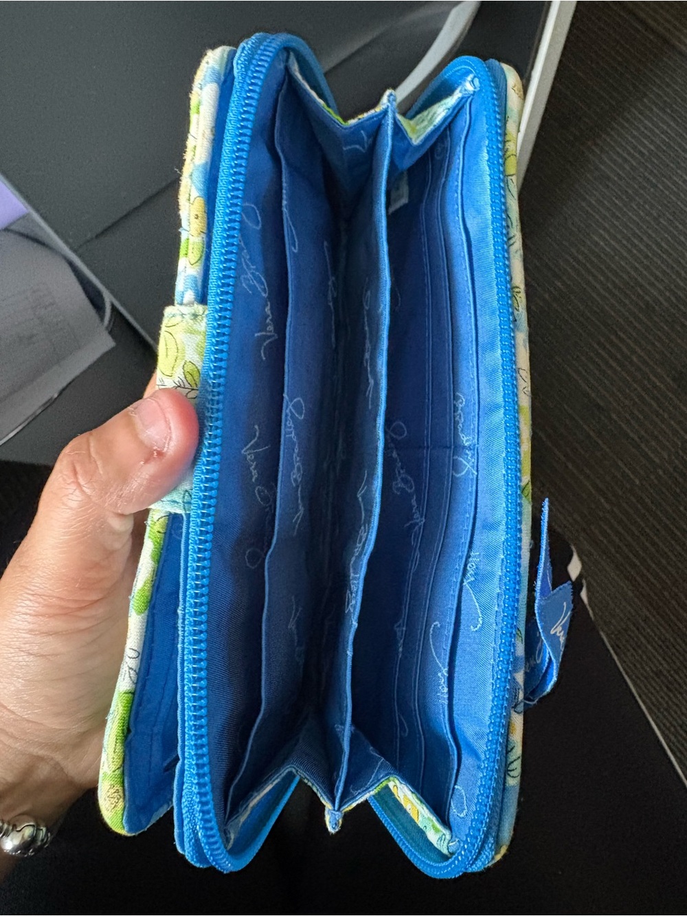 Vera Bradley Blue, Green & Yellow Quilted Floral Zip Wallet - Picture 6 of 9